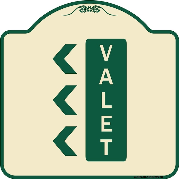 Signmission Designer Series Valet Left Arrow, Tan & Green Heavy-Gauge Aluminum Sign, 18" x 18", TG-1818-22770 A-DES-TG-1818-22770 - main